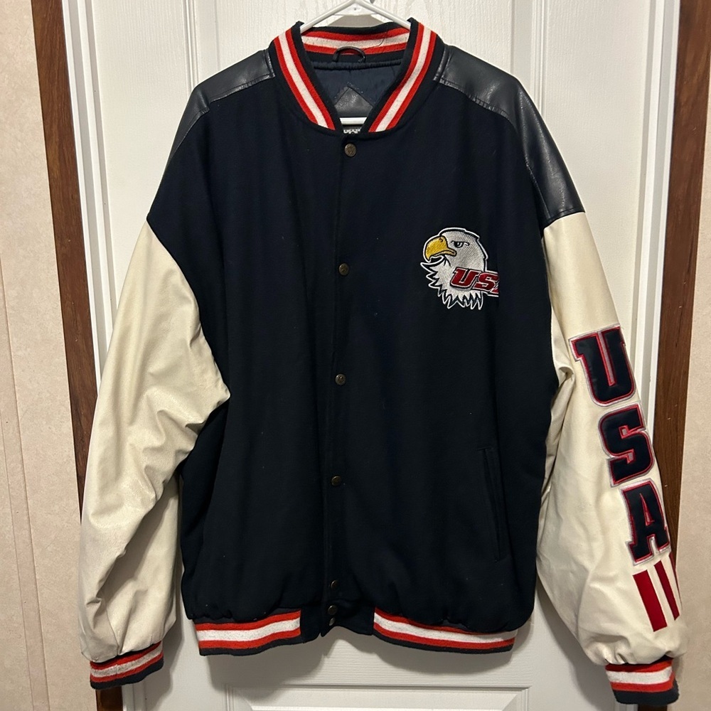 Steve & Barry’s Vintage USA Varsity Jacket - Black and Cream - Size XXL